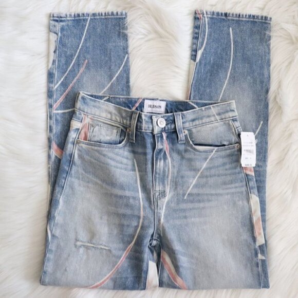 NWT Hudson Jeans High Waisted Light Blue Straight Leg Boho Floral Print Size 24 - Picture 6 of 8